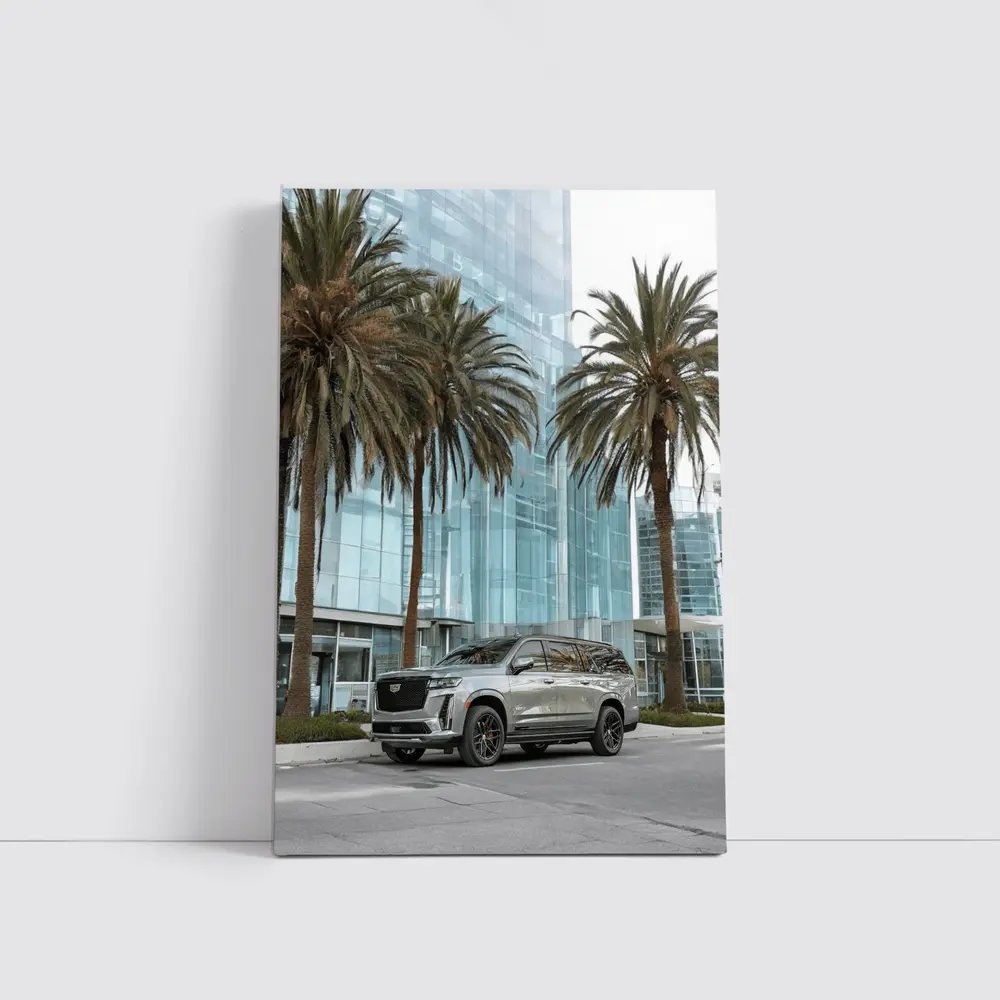 Cadillac Escalade Gray Urban Palm Trees – Wall Art