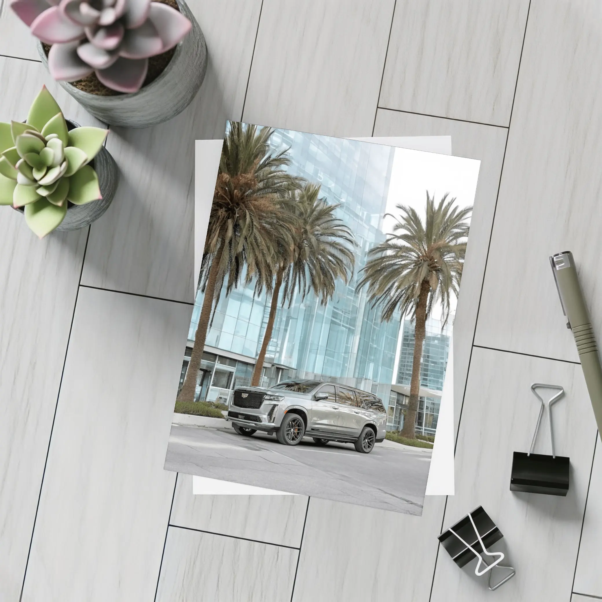 Cadillac Escalade Gray Urban Palm Trees – Postcards