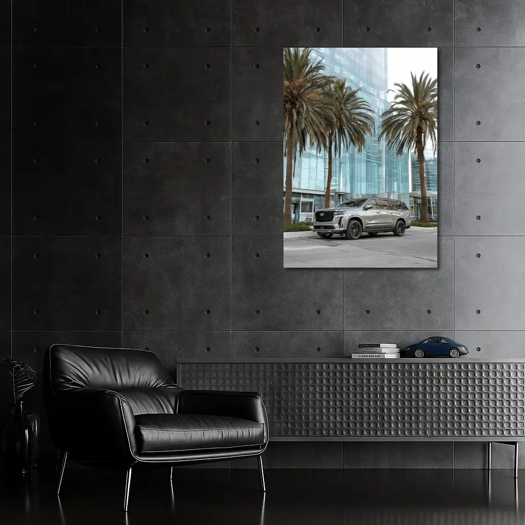 Cadillac Escalade Gray Urban Palm Trees – Wall Art