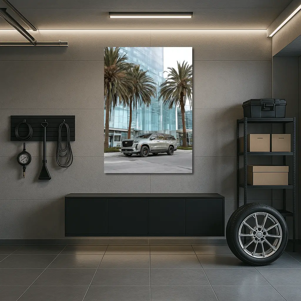 Cadillac Escalade Gray Urban Palm Trees – Wall Art