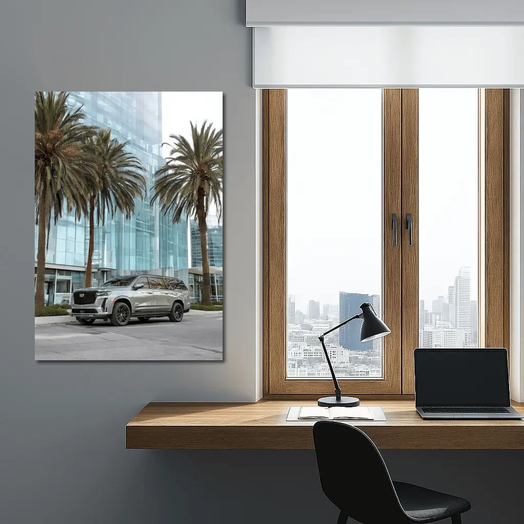 Cadillac Escalade Gray Urban Palm Trees – Wall Art