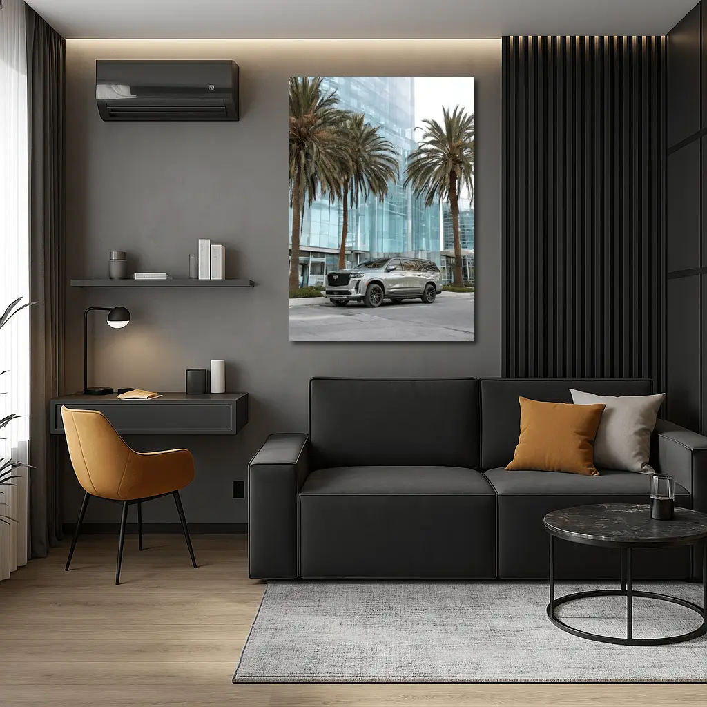 Cadillac Escalade Gray Urban Palm Trees – Wall Art