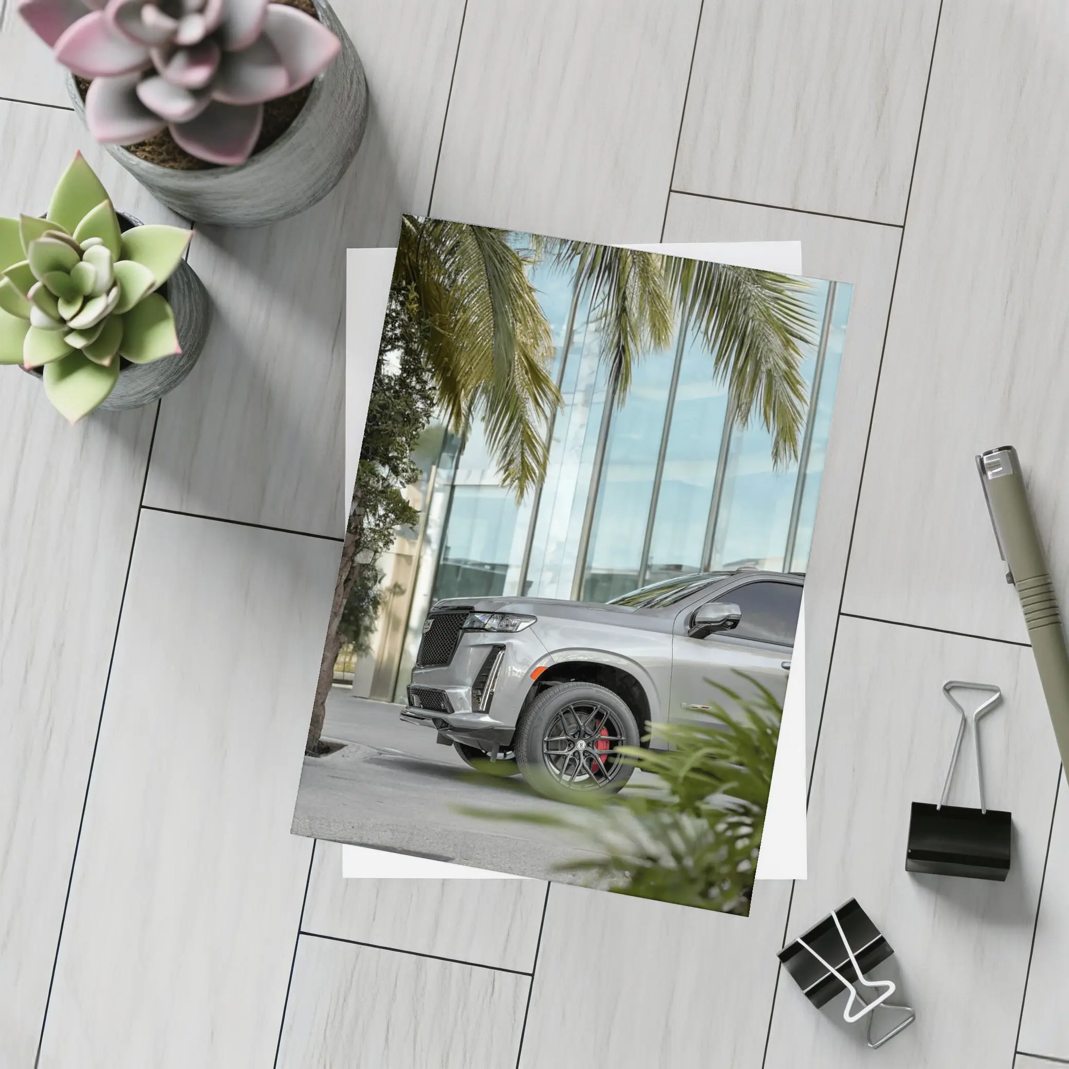 Cadillac Escalade Gray SUV Palm Tree – Postcards