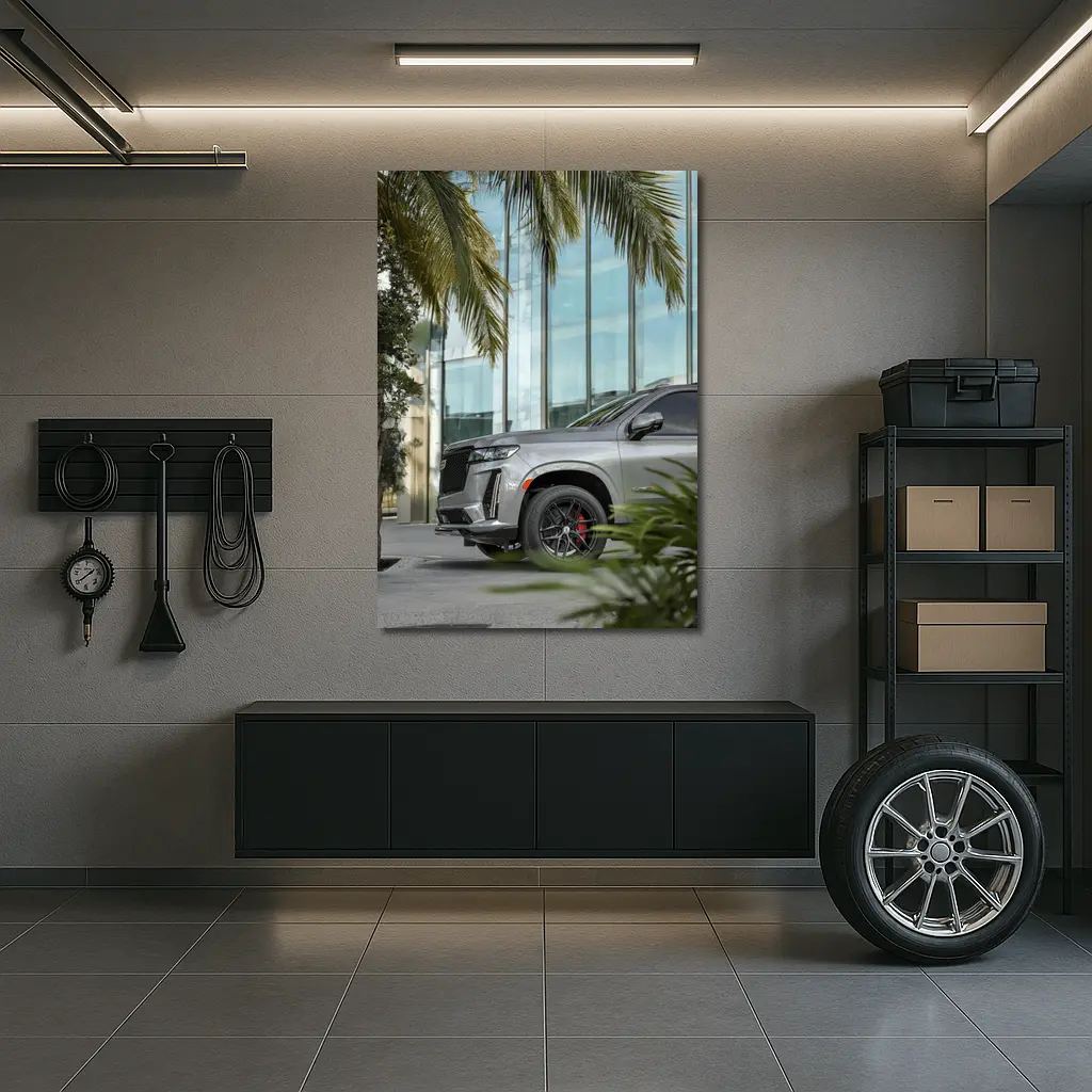 Cadillac Escalade Gray SUV Palm Tree – Wall Art