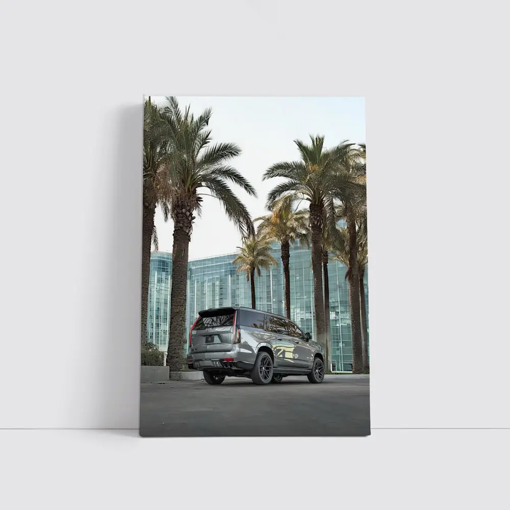 Cadillac Escalade Gray Under Palm Trees – Wall Art