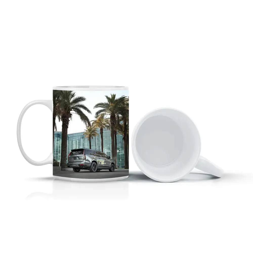 Cadillac Escalade Gray Under Palm Trees – Mugs