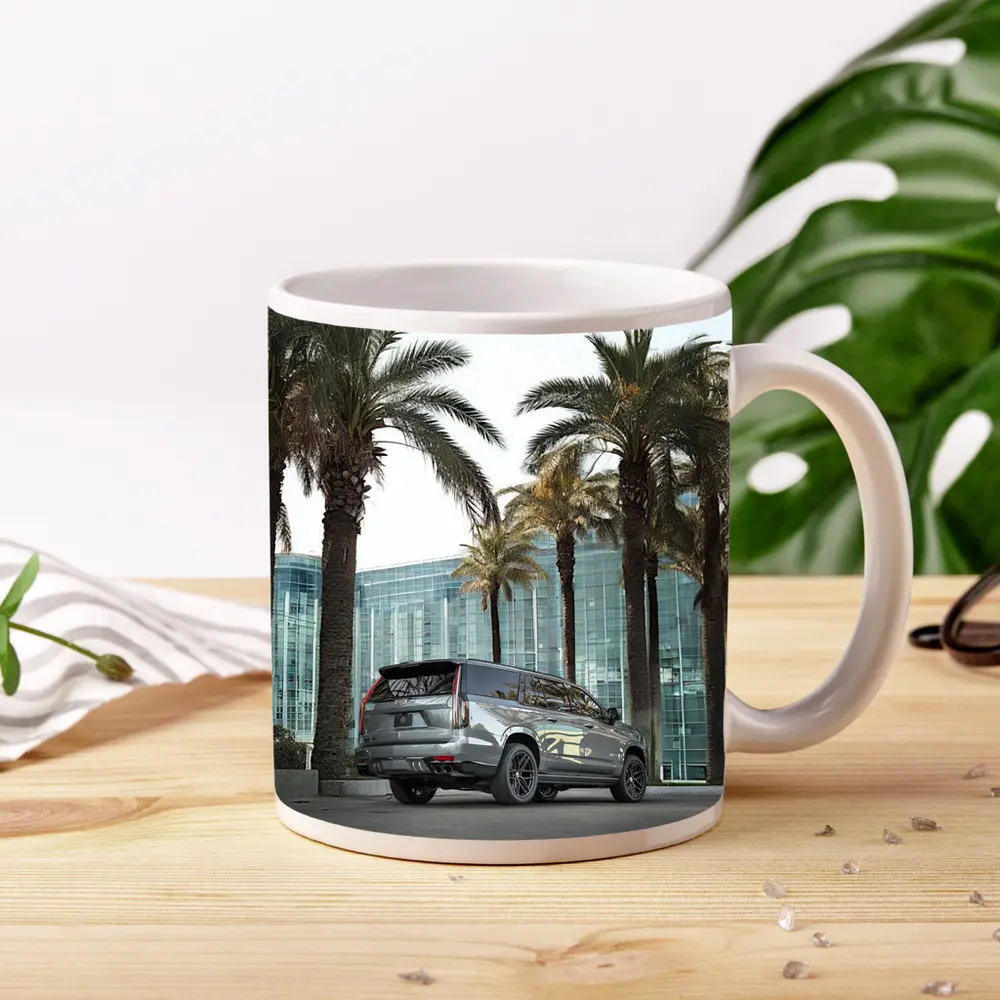 Cadillac Escalade Gray Under Palm Trees – Mugs