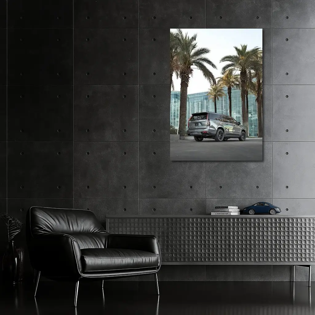 Cadillac Escalade Gray Under Palm Trees – Wall Art