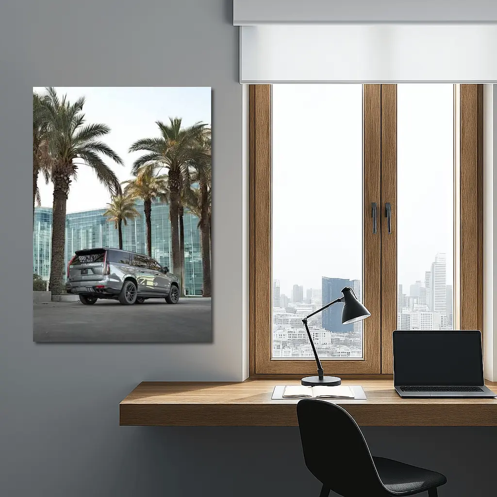 Cadillac Escalade Gray Under Palm Trees – Wall Art