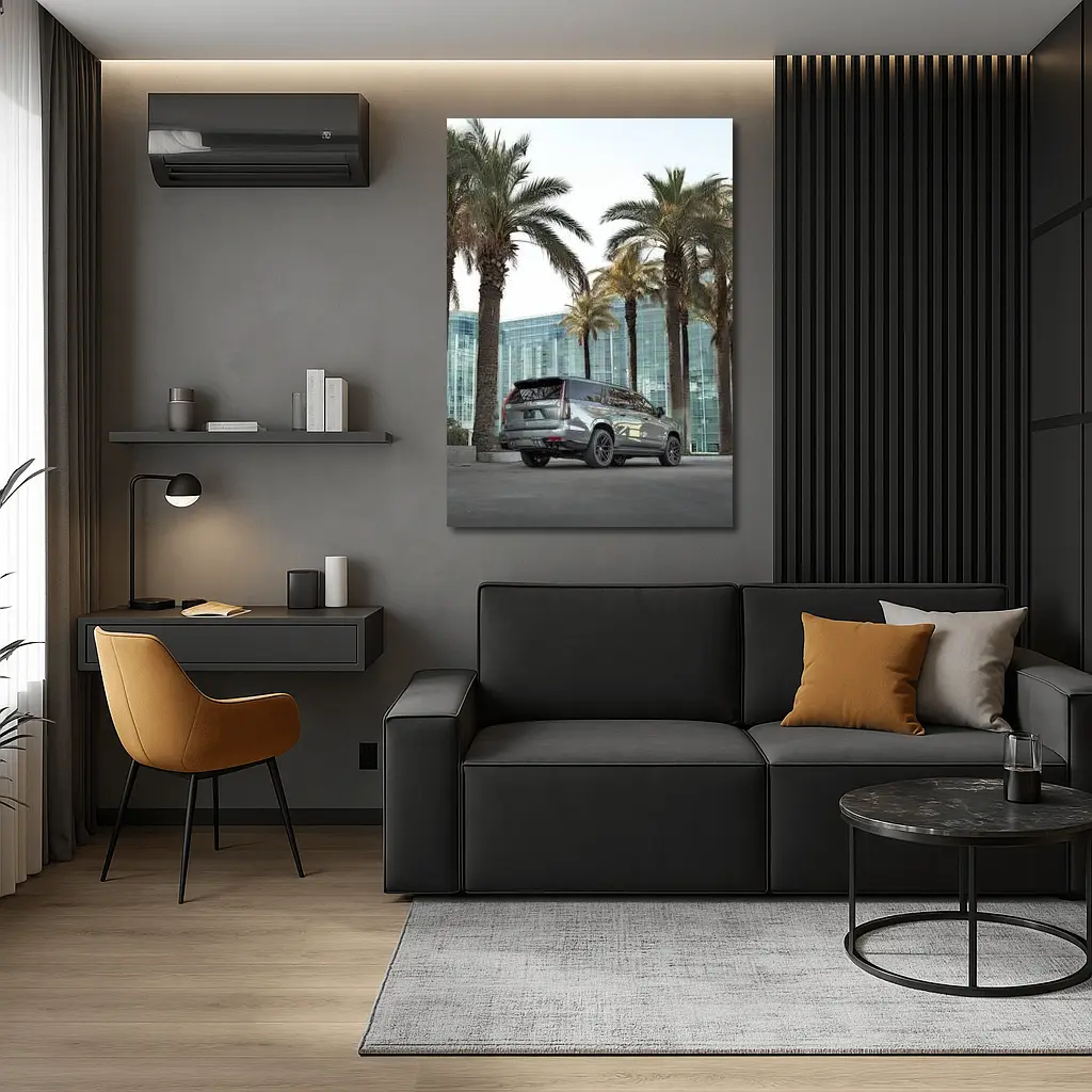 Cadillac Escalade Gray Under Palm Trees – Wall Art