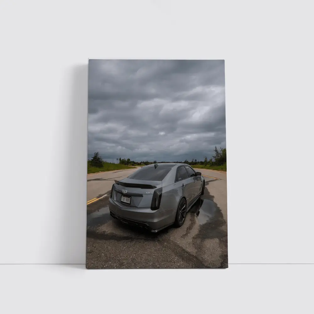 Cadillac CTS Sedan Gray Stormy Road – Wall Art