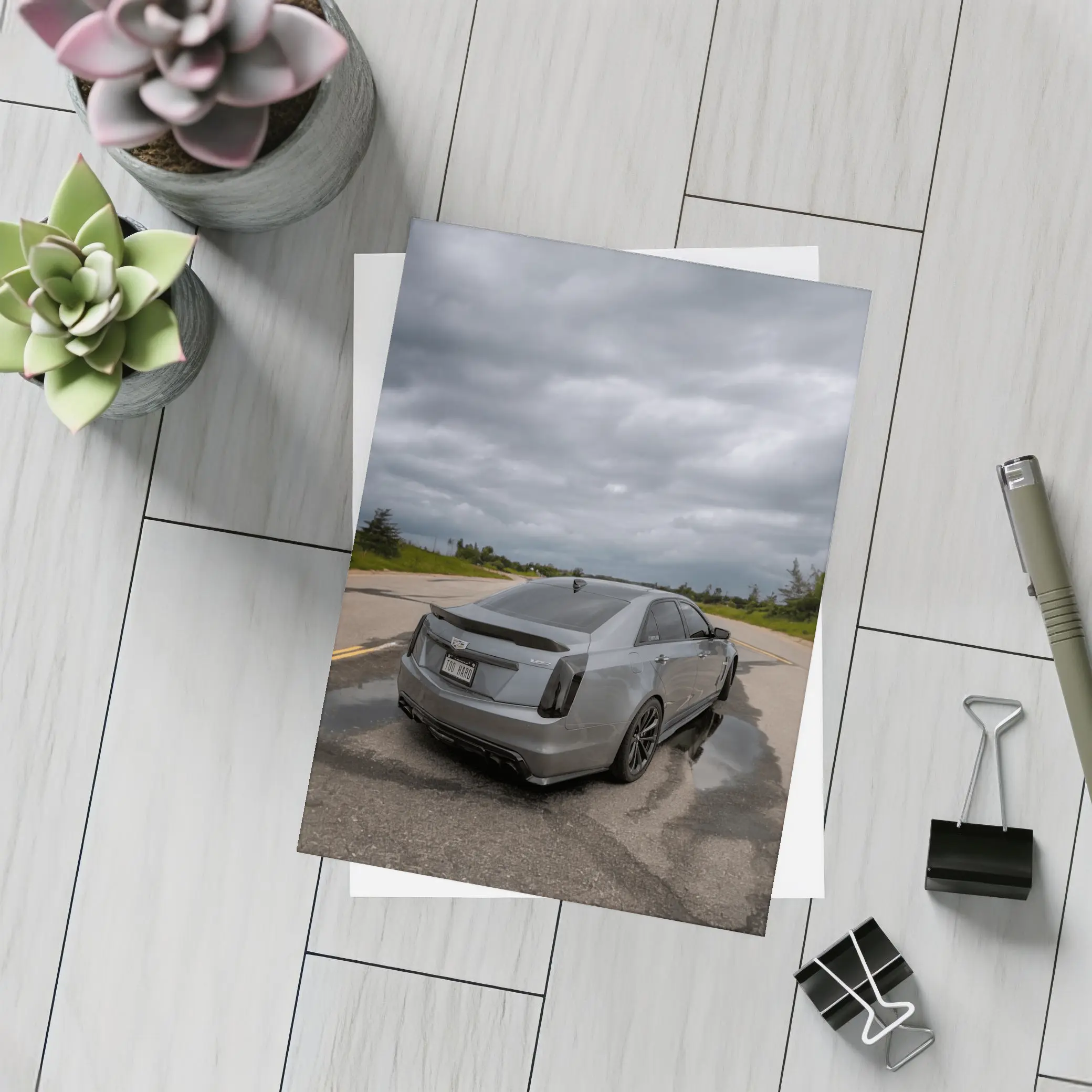 Cadillac CTS Sedan Gray Stormy Road – Postcards
