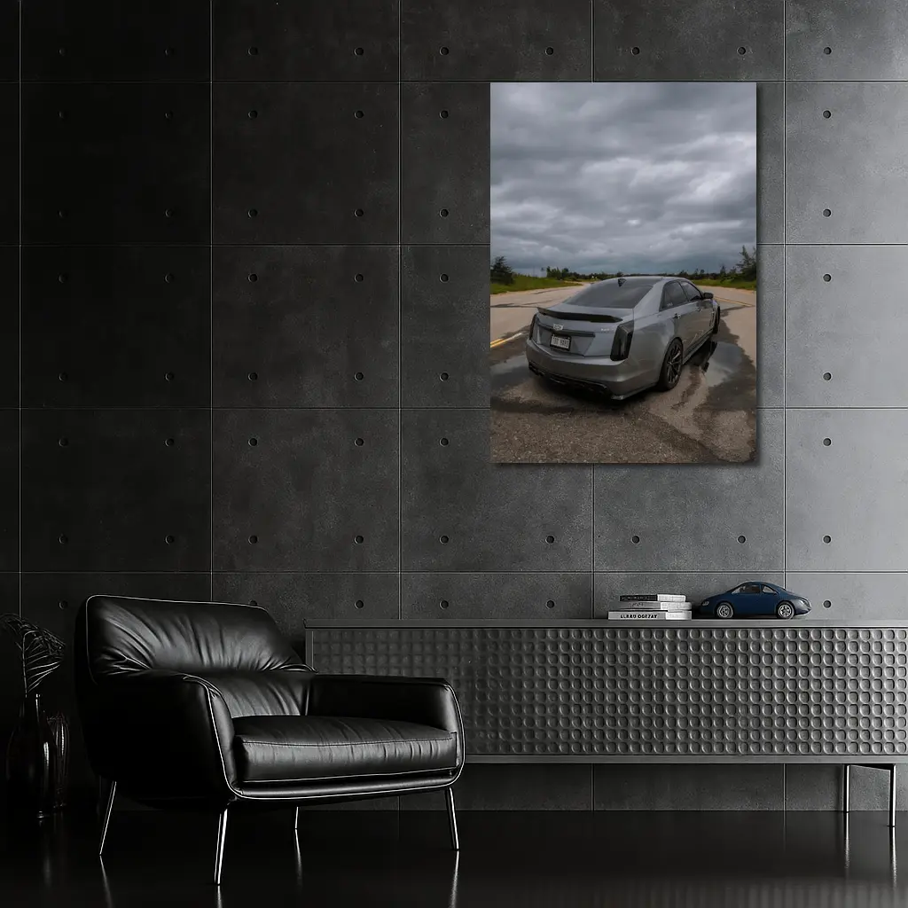 Cadillac CTS Sedan Gray Stormy Road – Wall Art