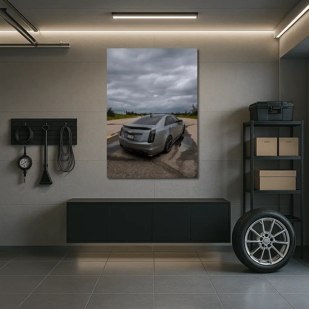 Cadillac CTS Sedan Gray Stormy Road – Wall Art