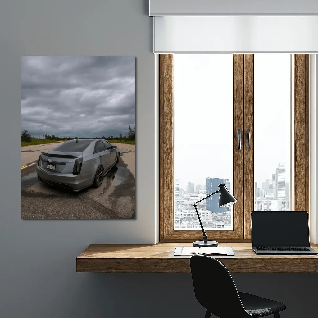 Cadillac CTS Sedan Gray Stormy Road – Wall Art