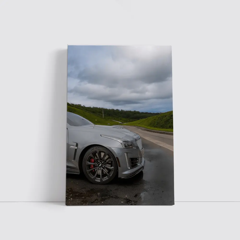 Cadillac CTS Silver Sedan Wet Road – Wall Art