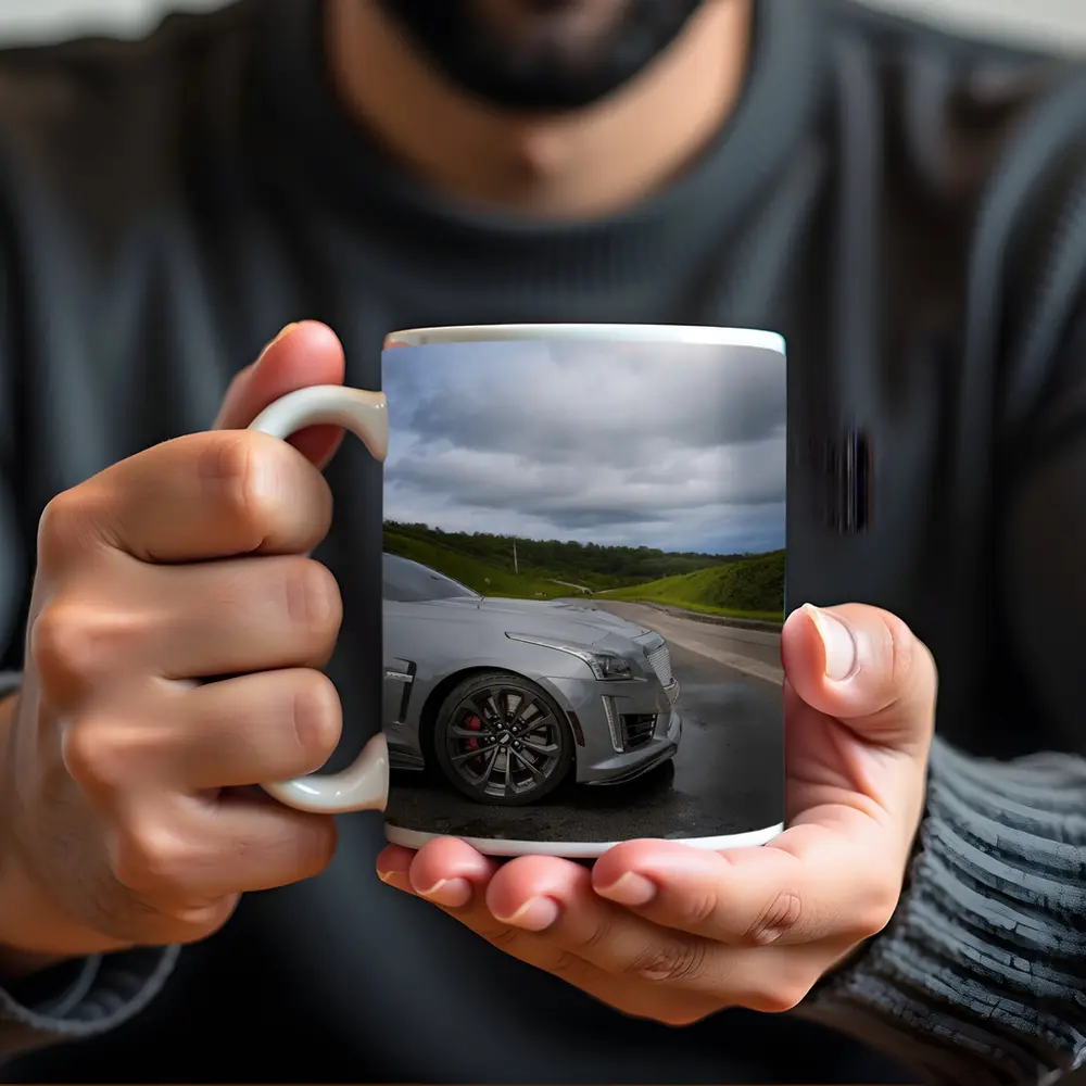 Cadillac CTS Silver Sedan Wet Road – Mugs