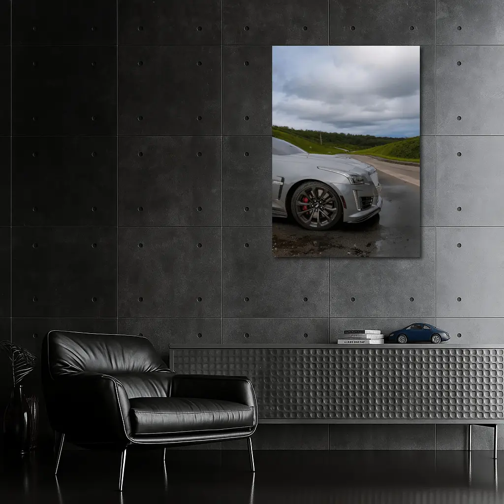 Cadillac CTS Silver Sedan Wet Road – Wall Art