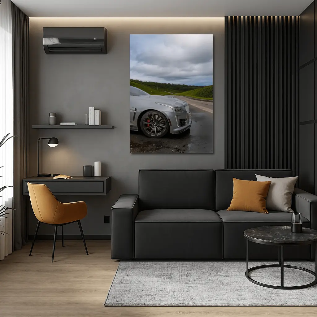 Cadillac CTS Silver Sedan Wet Road – Wall Art