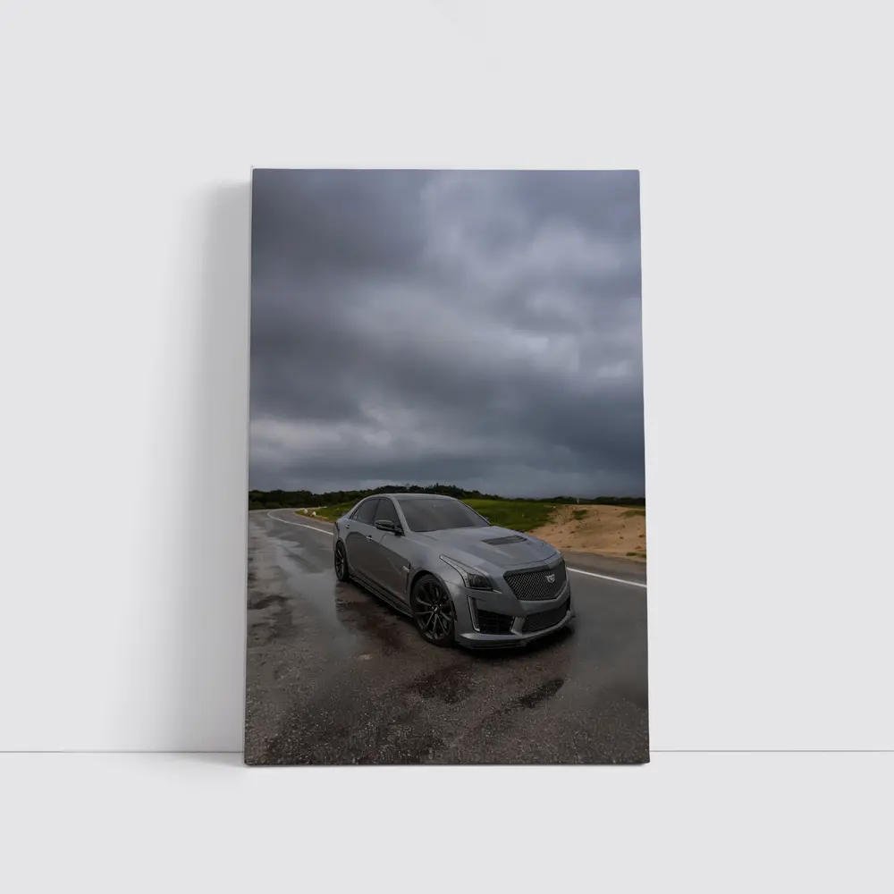 Cadillac CTS Gray Sedan Stormy Road – Wall Art
