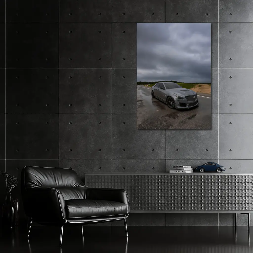 Cadillac CTS Gray Sedan Stormy Road – Wall Art