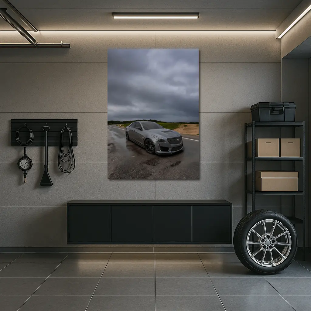 Cadillac CTS Gray Sedan Stormy Road – Wall Art
