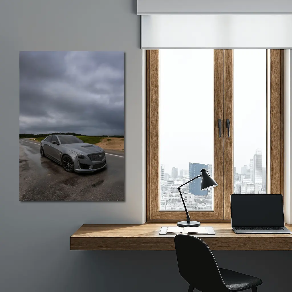 Cadillac CTS Gray Sedan Stormy Road – Wall Art