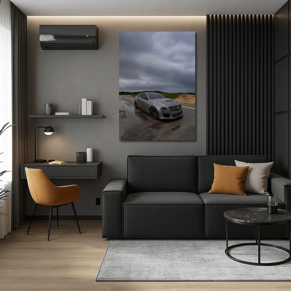 Cadillac CTS Gray Sedan Stormy Road – Wall Art