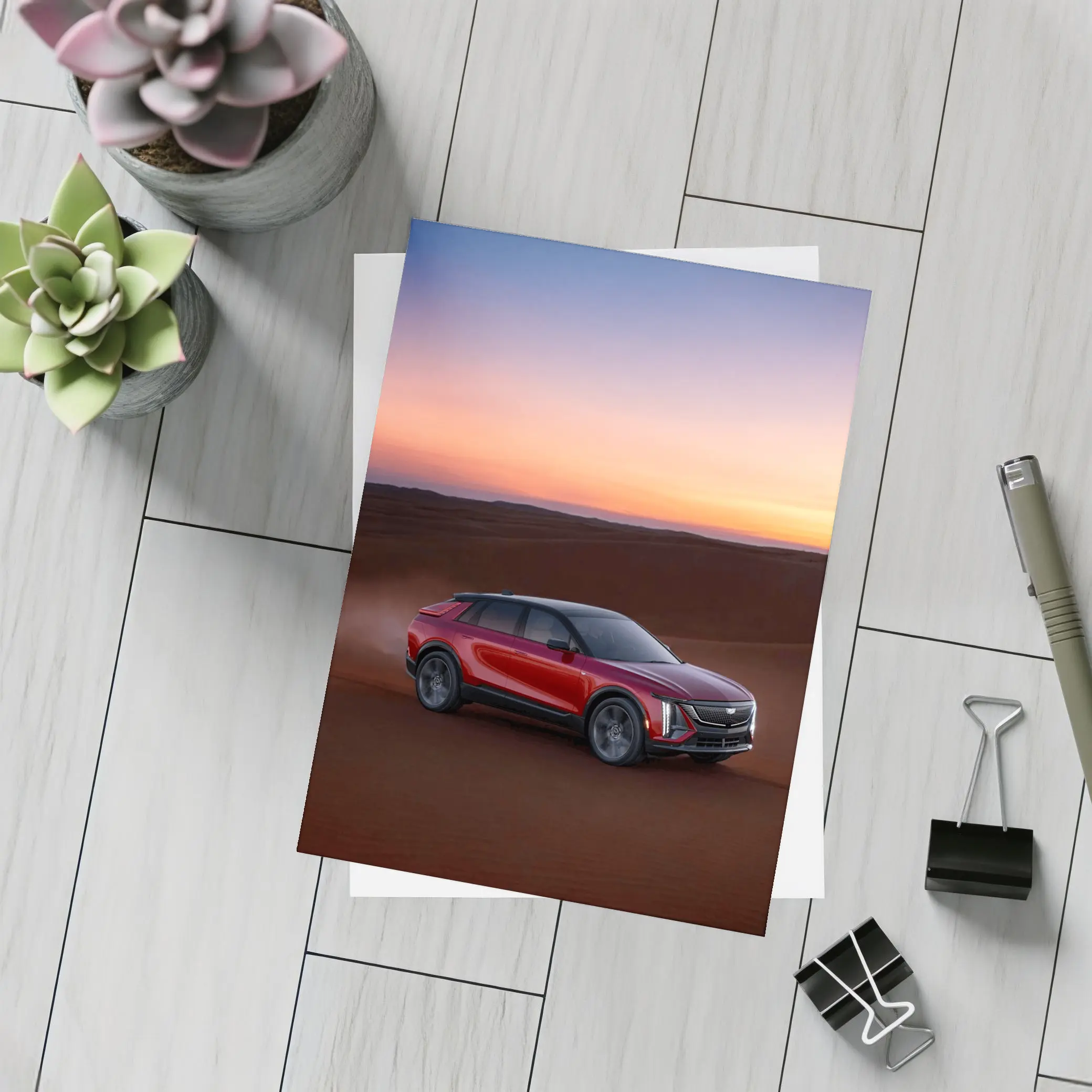 Cadillac Lyriq Red SUV Desert Sunset – Postcards