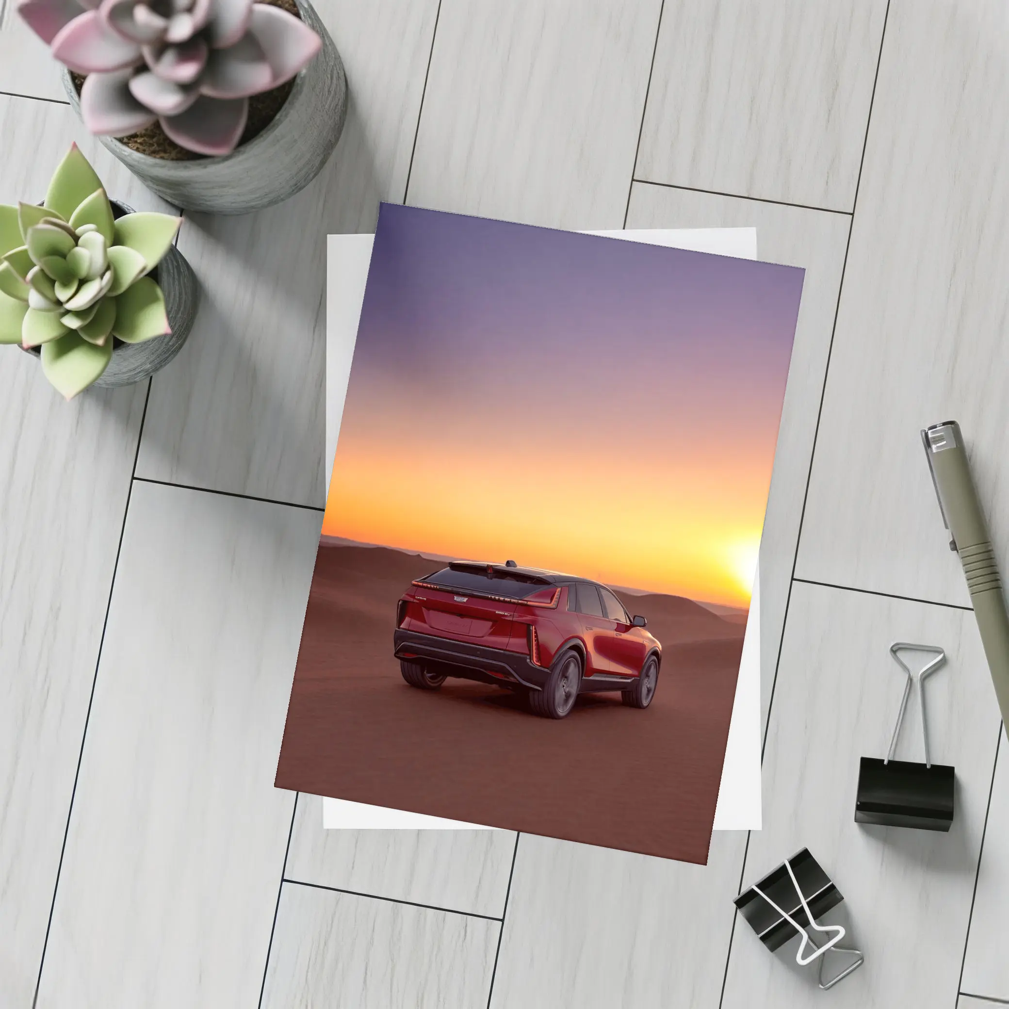 Cadillac SUV Red Desert Sunset Dunes – Postcards