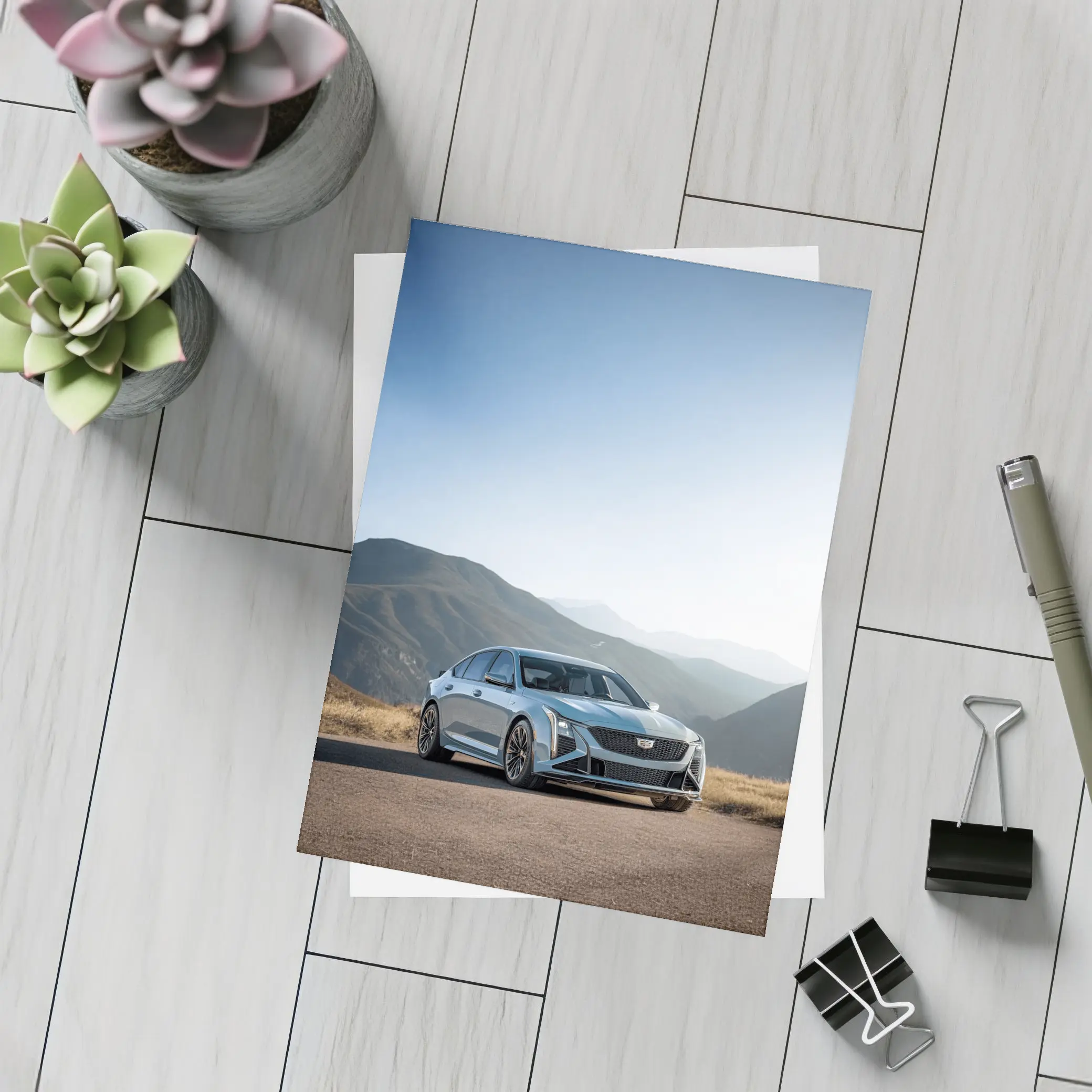 Cadillac CT5 Silver Sedan Mountain Road – Postcards
