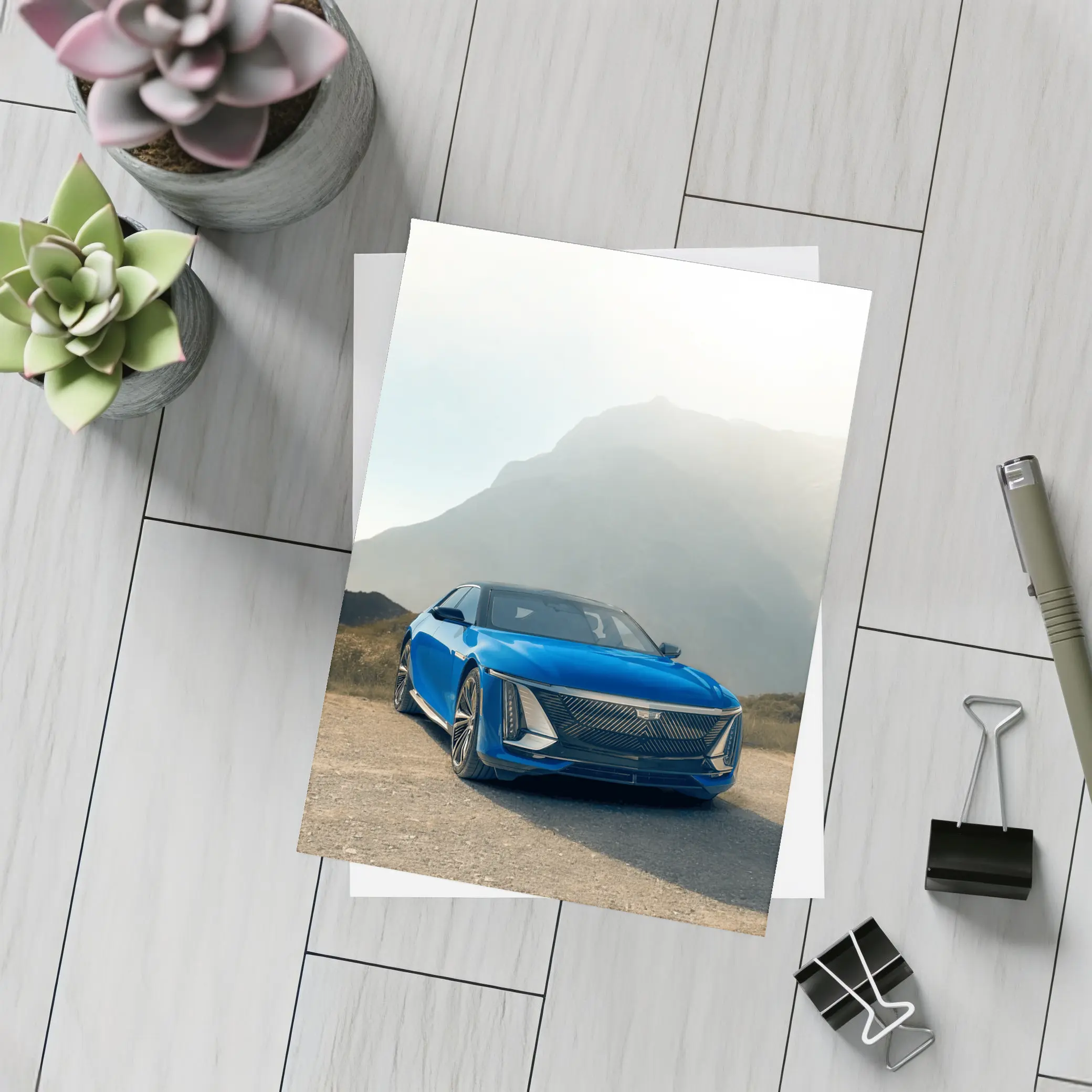 Cadillac Celestiq Blue Mountain Landscape Art – Postcards