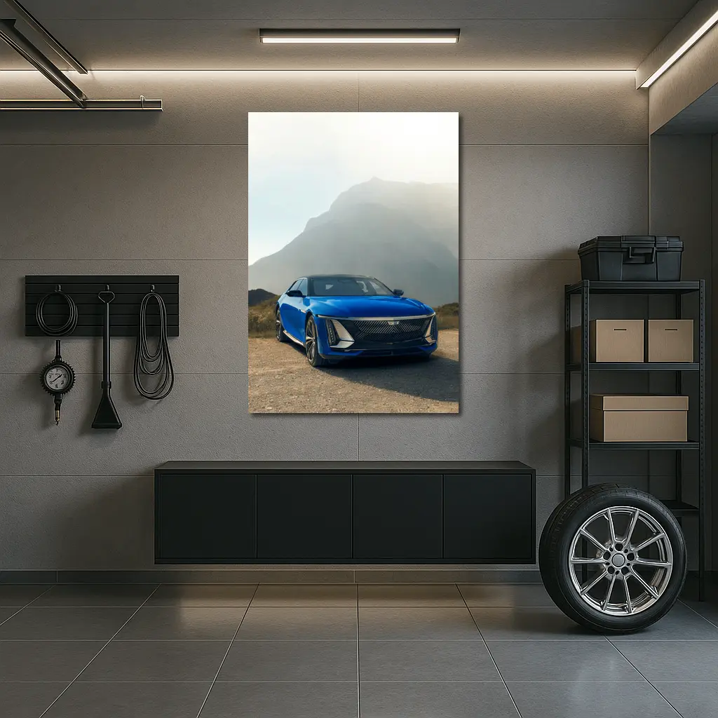 Cadillac Celestiq Blue Mountain Landscape Art – Wall Art