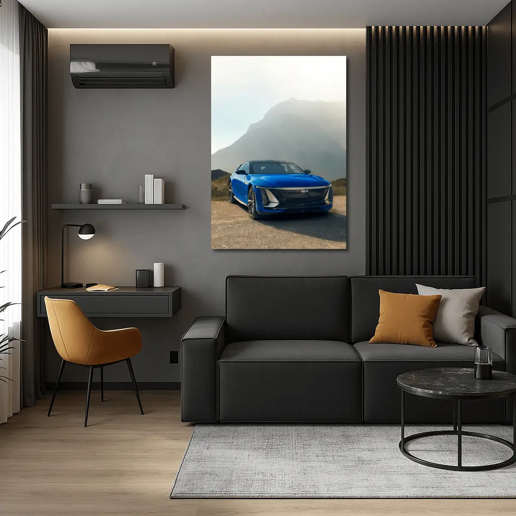 Cadillac Celestiq Blue Mountain Landscape Art – Wall Art