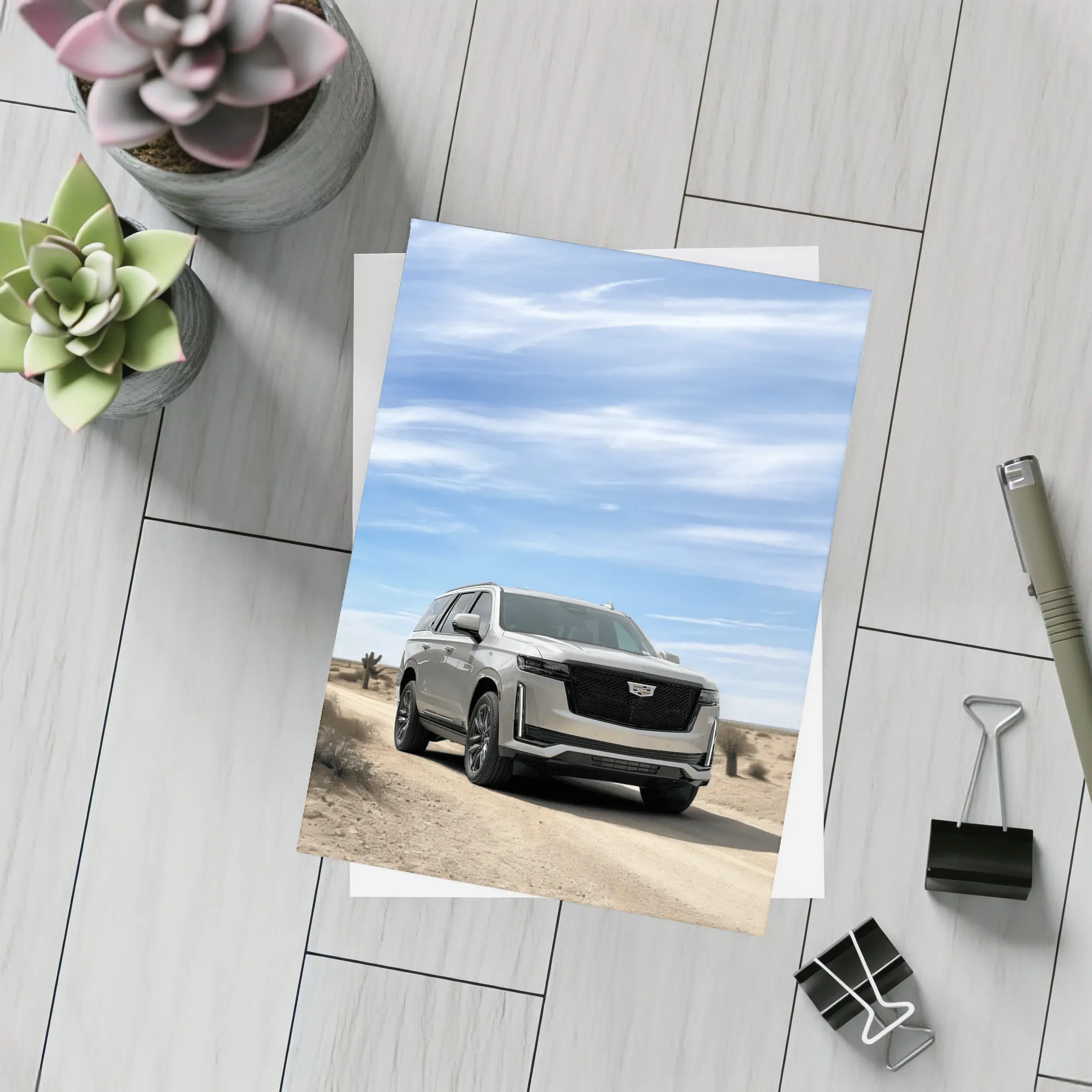 Cadillac Escalade Desert Road Blue Sky – Postcards