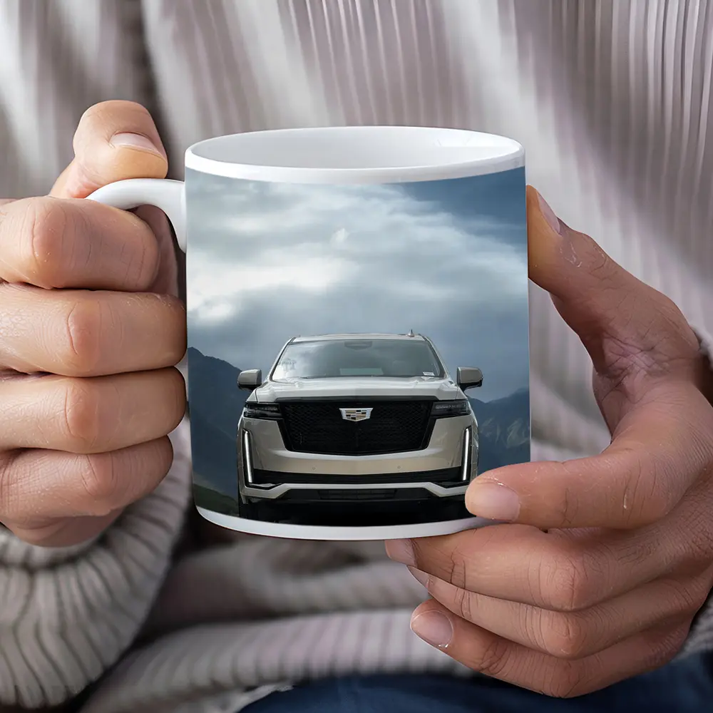 Cadillac Escalade Front View Mountain Road – Mugs