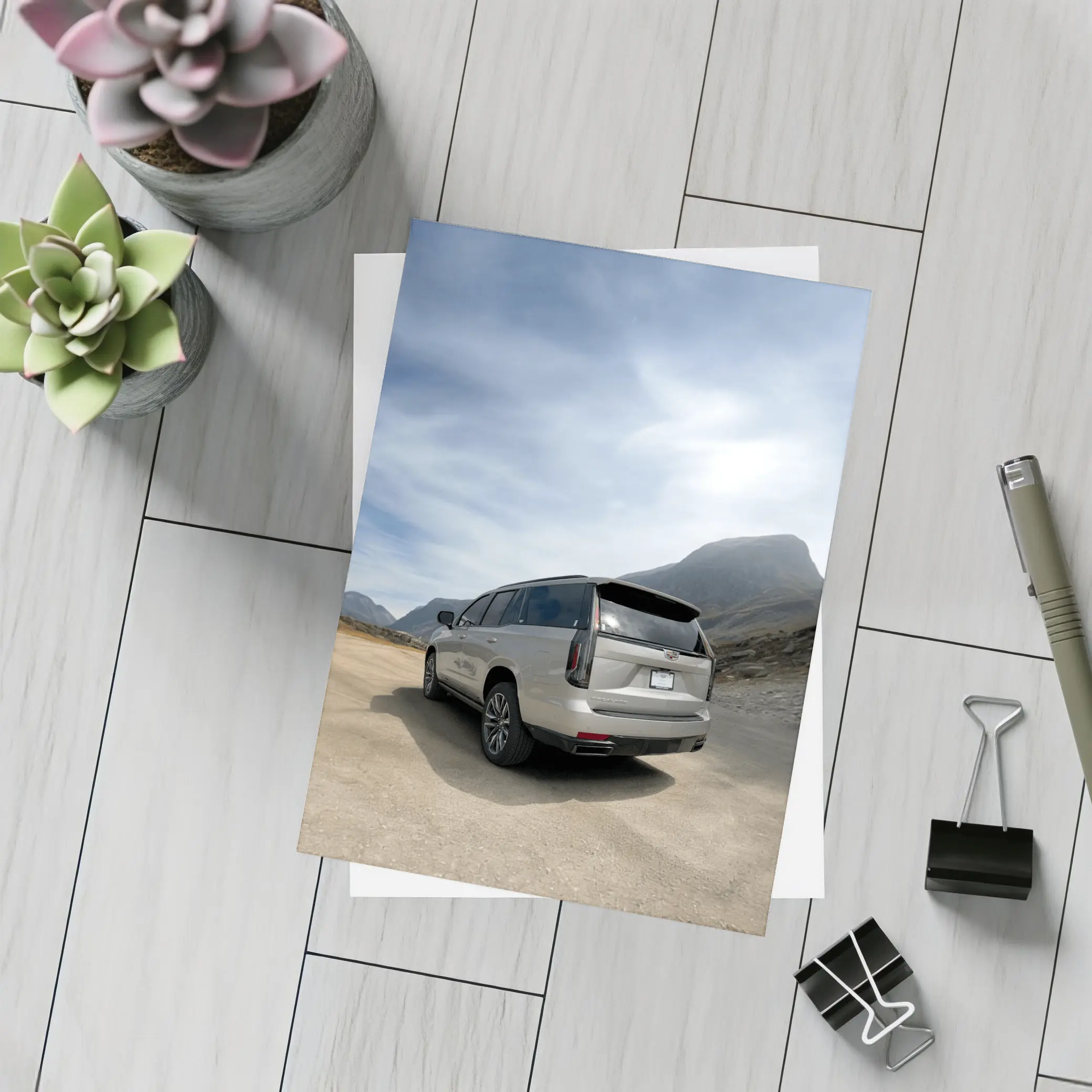 Cadillac Escalade Silver SUV Mountain Road – Postcards