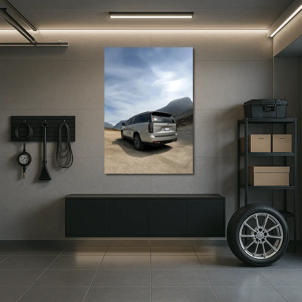 Cadillac Escalade Silver SUV Mountain Road – Wall Art