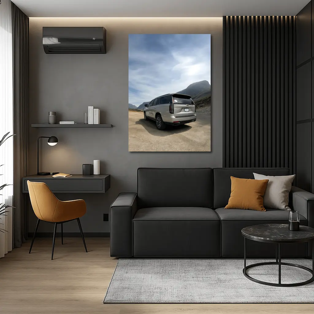 Cadillac Escalade Silver SUV Mountain Road – Wall Art