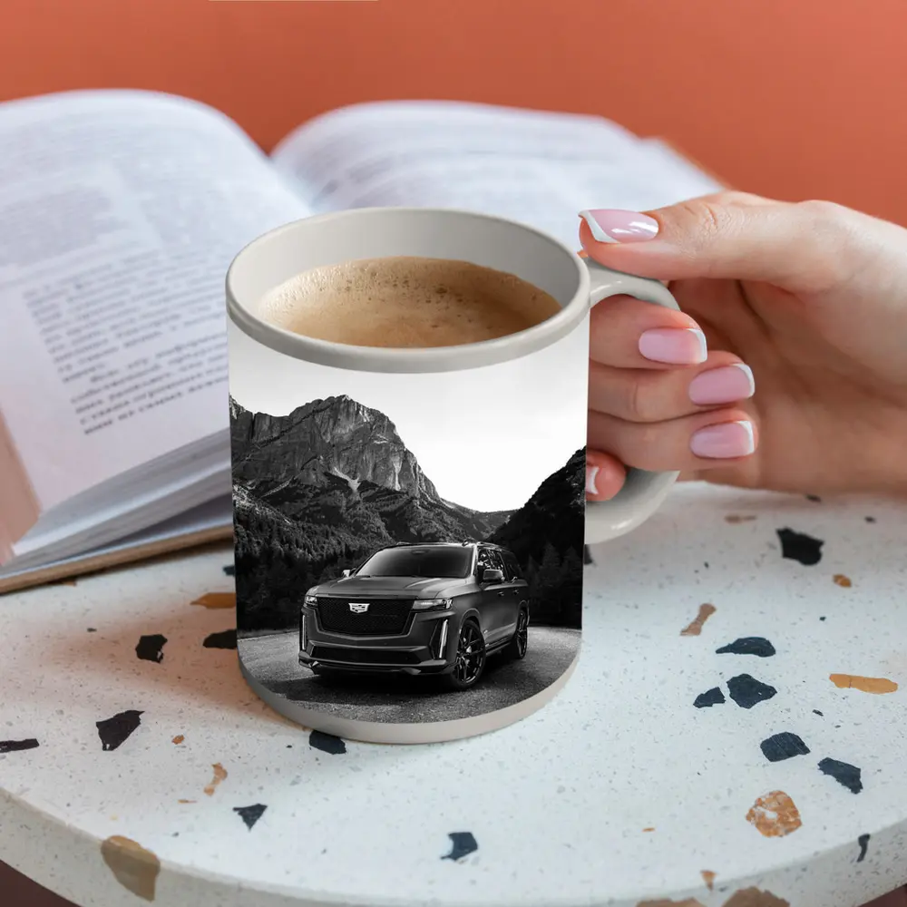 Cadillac Escalade Black Mountain Road Scene – Mugs