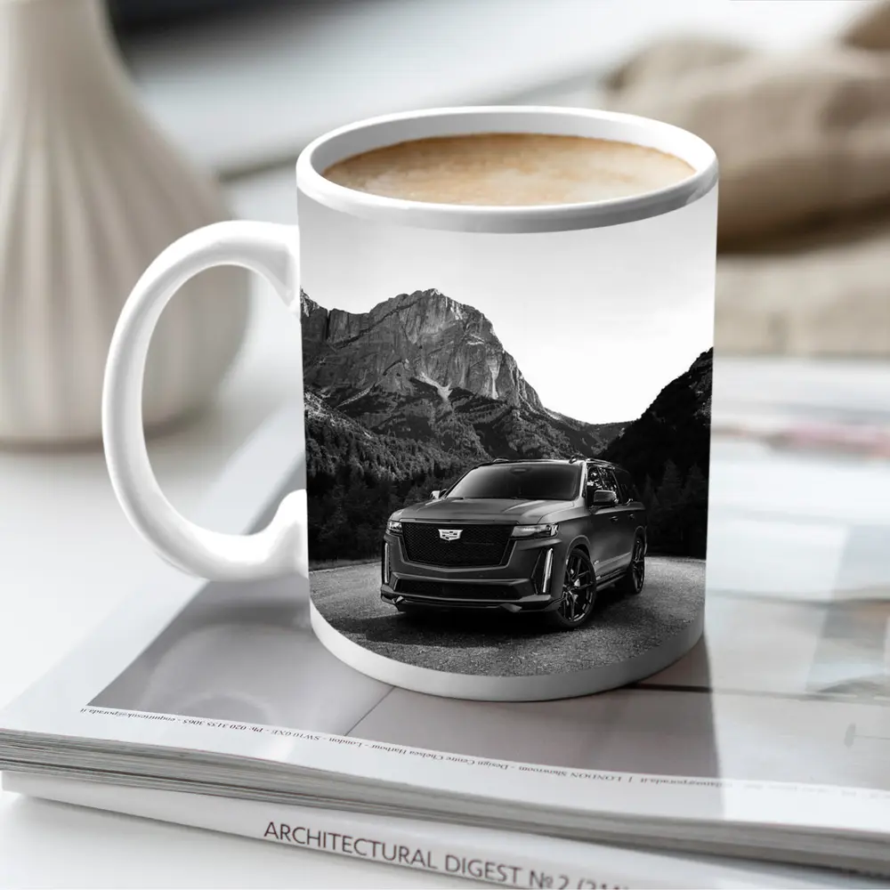 Cadillac Escalade Black Mountain Road Scene – Mugs
