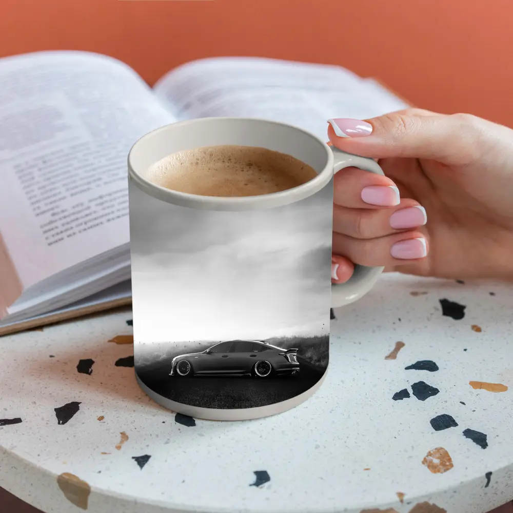 Cadillac CT5 Slammed Black White Road – Mugs