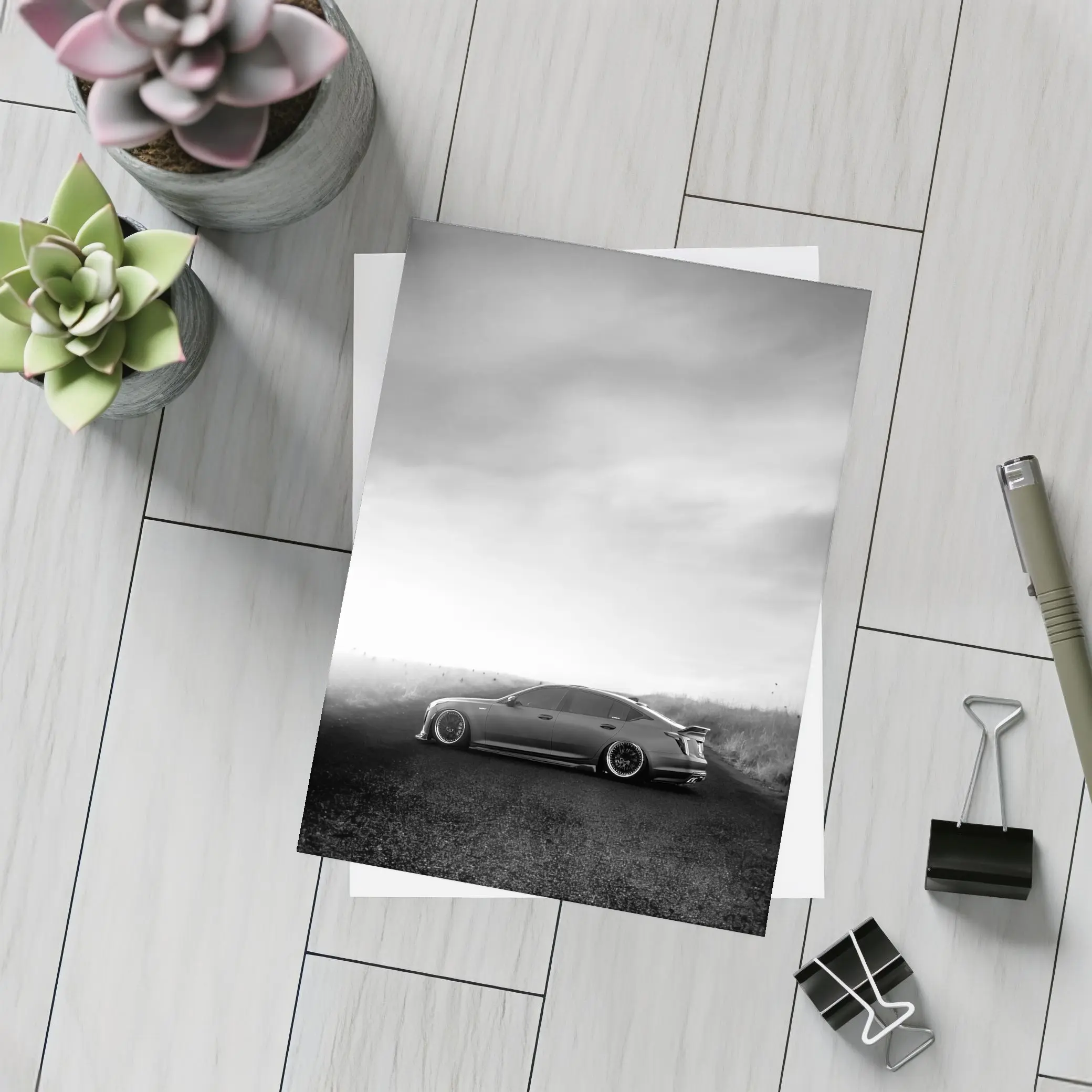 Cadillac CT5 Slammed Black White Road – Postcards