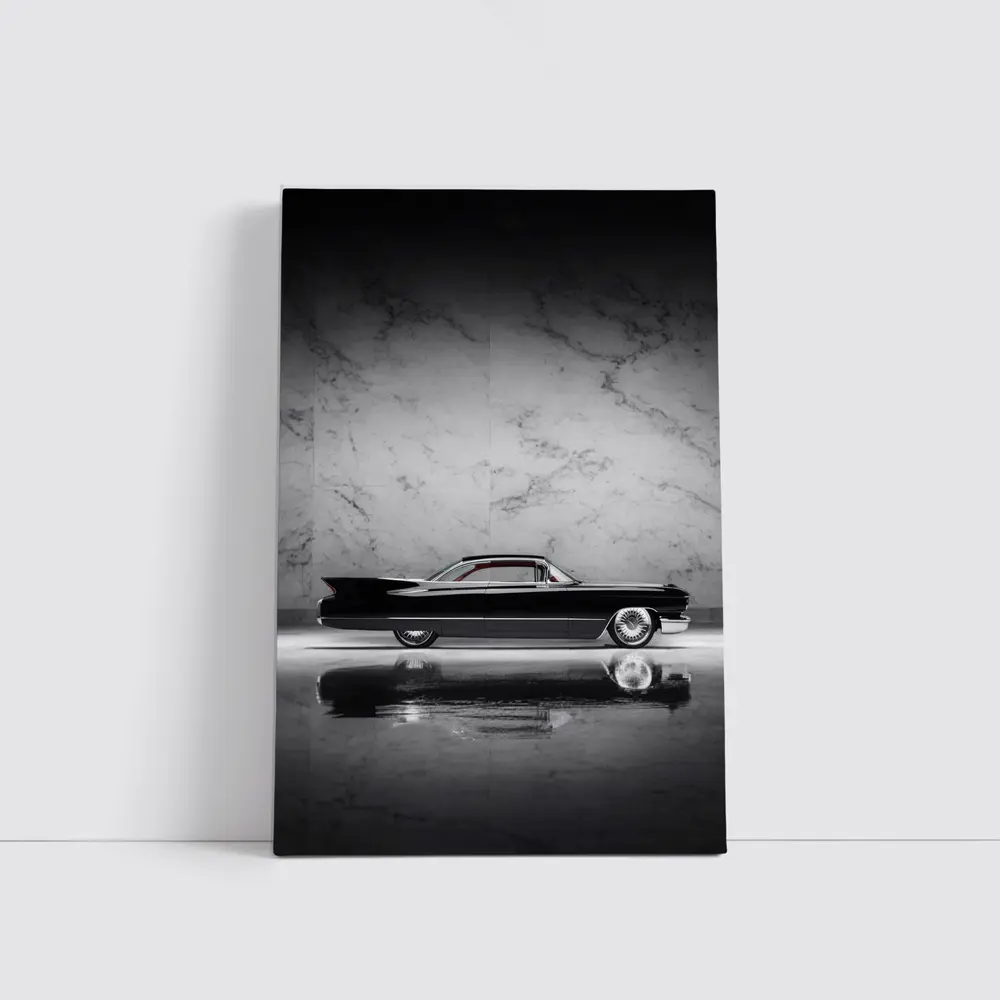 Classic Black Cadillac Marble Studio Side Profile – Wall Art