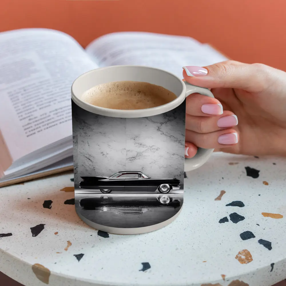 Classic Black Cadillac Marble Studio Side Profile – Mugs