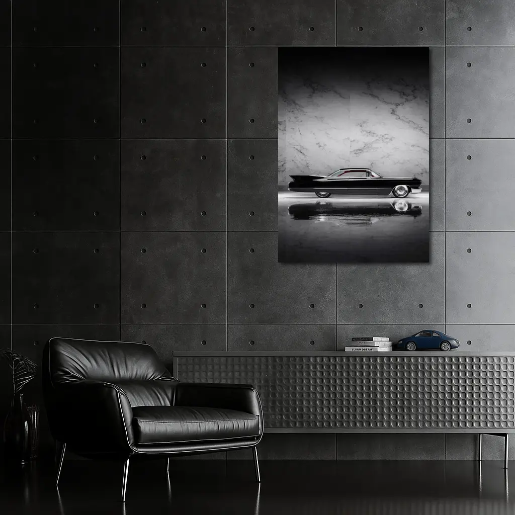 Classic Black Cadillac Marble Studio Side Profile – Wall Art