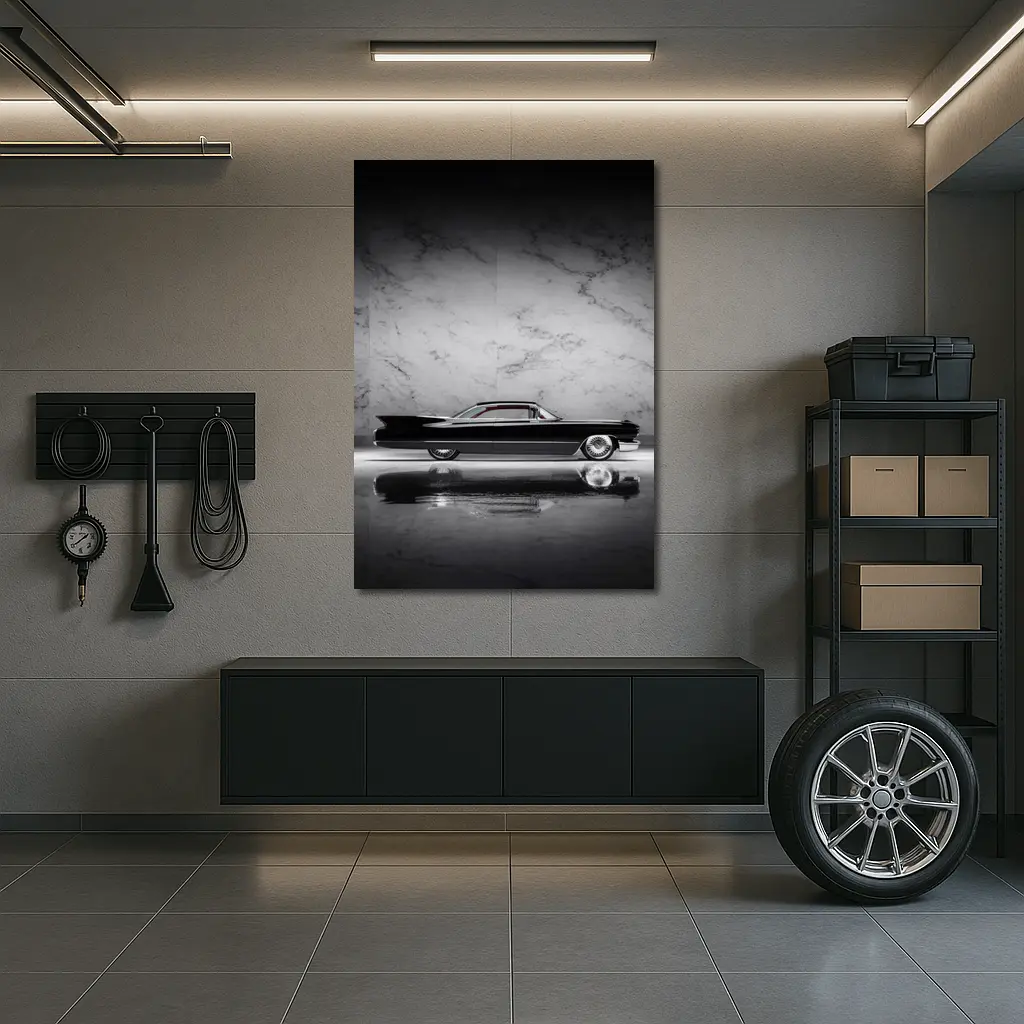 Classic Black Cadillac Marble Studio Side Profile – Wall Art