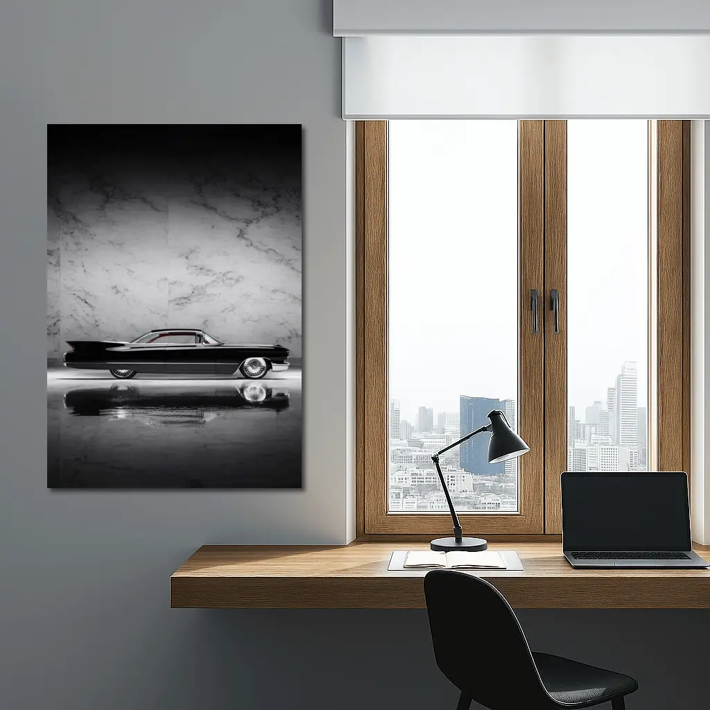 Classic Black Cadillac Marble Studio Side Profile – Wall Art