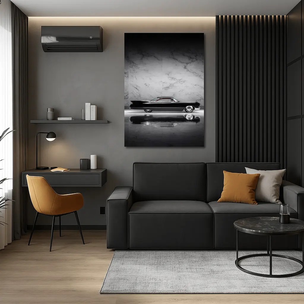 Classic Black Cadillac Marble Studio Side Profile – Wall Art