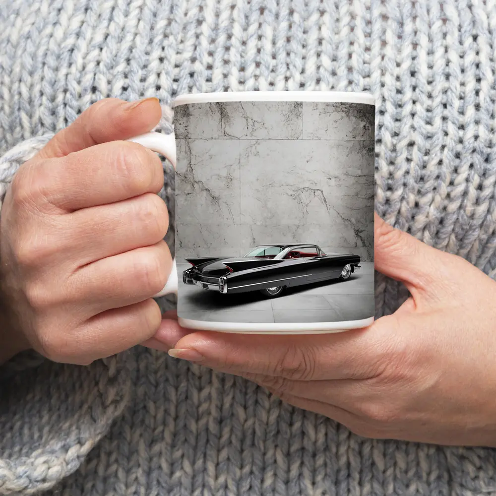 Black Cadillac Classic Car Marble Wall Background – Mugs